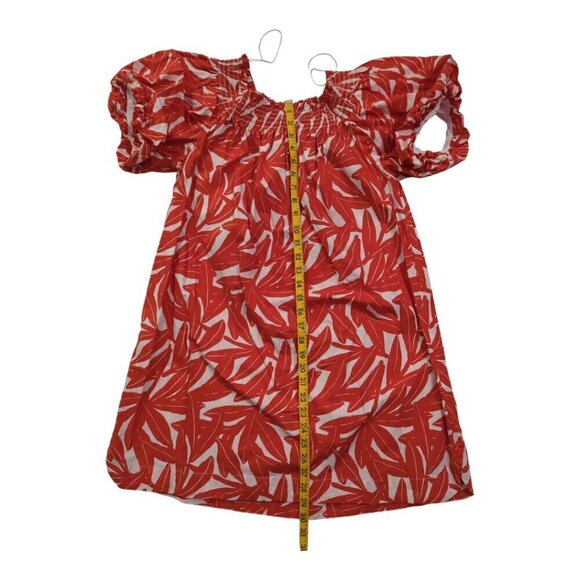 Whit Two Anthro Women"s Dress Small Red Banana Leaf Off Shoulder Smocked Poplin - Picture 6 of 10